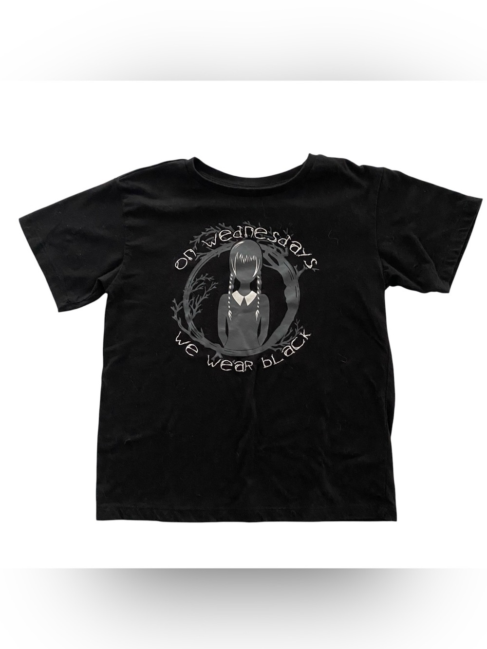 On Wednesdays We Wear Black Wednesday Addams Graphic Tee Women’s Small Black